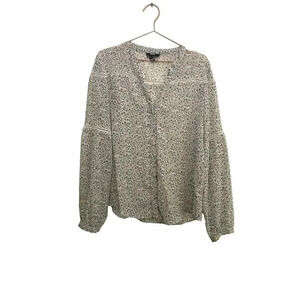 Paige White Long Sleeve V-Neck Paisley Print Button-Down Top Size Large